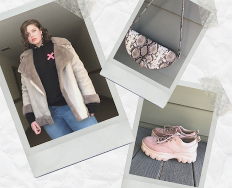 My Back to School Spring Semester #OOTD:  Biker Jacket, Hoodie, Jeans, Pink Sneakers, & Faux Snakeskin Purse