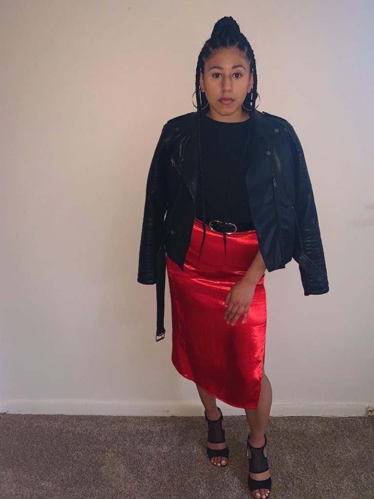 satin midi skirt red