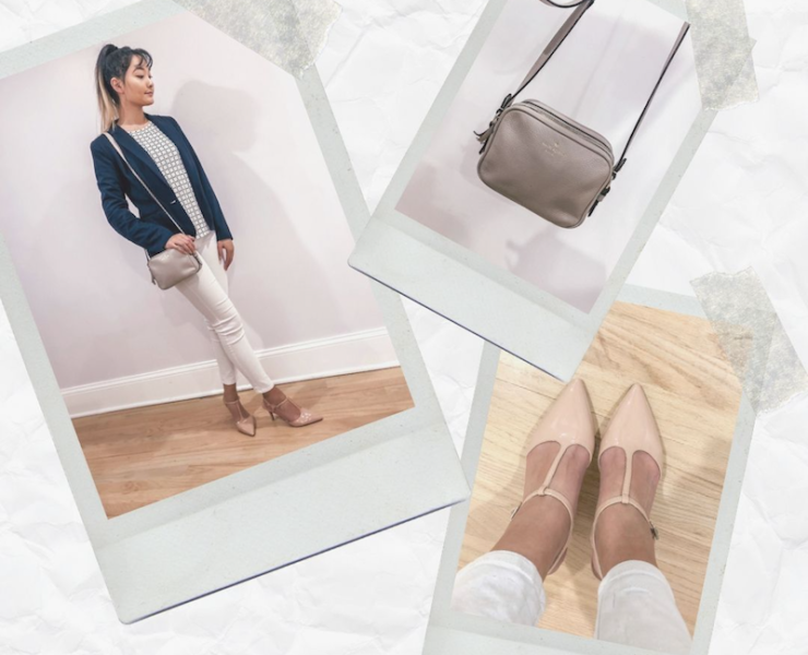 My Tuesday #OOTD: Dress Shirt, Padded Blazer, Dress Pants, Kitten Heels & Cross-Body Bag