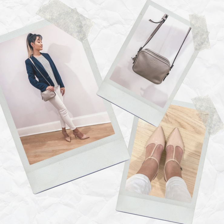 My Tuesday #OOTD: Dress Shirt, Padded Blazer, Dress Pants, Kitten Heels & Cross-Body Bag