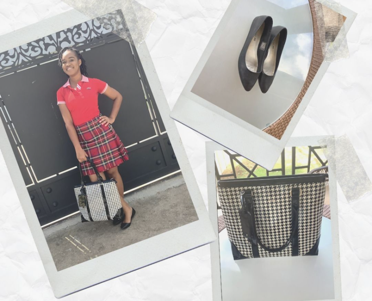 My #OOTD:  Red Polo Neck, Kilt, Checkered Bag & Black Ballet Flats