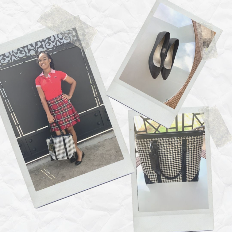 My #OOTD:  Red Polo Neck, Kilt, Checkered Bag & Black Ballet Flats