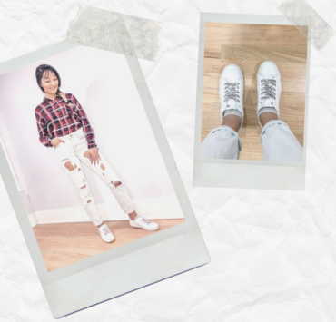 My Friday #OOTD: Red Plaid Button-Down Shirt, Ripped Boyfriend Jeans & White Sneakers