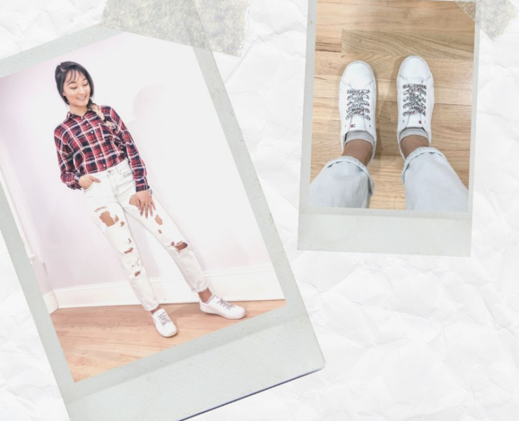 My Friday #OOTD: Red Plaid Button-Down Shirt, Ripped Boyfriend Jeans & White Sneakers