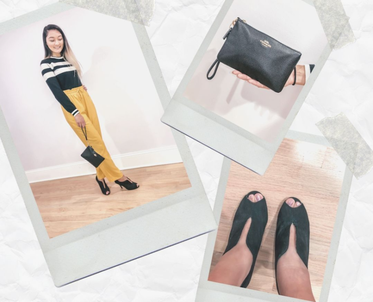 My Thursday #OOTD: Striped Sweater, High Waist Pants, Suede Heels & Leather Wristlet