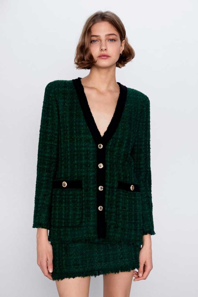 zara green tweed set