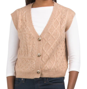 Jessica Simpson Oversized Cable Knit Button Sweater Vest