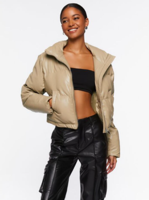 Forever 21 Faux Leather Puffer Coat