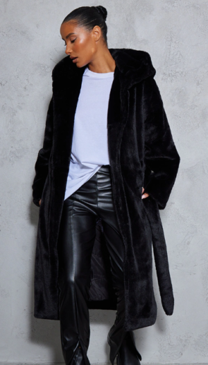 Pretty Little Thing Monki Zip Faux Fur Hooded Coat