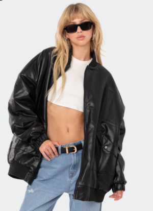 Edikted Faux Leather Oversized Bomber Jacket