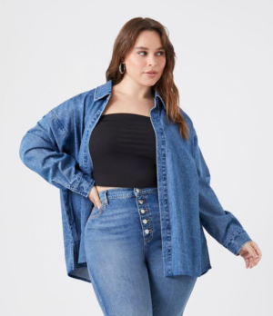 Forever 21 Plus Size Denim Drop-Sleeve Shirt