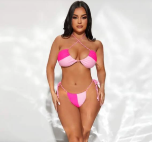Shein Two Tone Cross Halter Thong Bikini Swimsuit