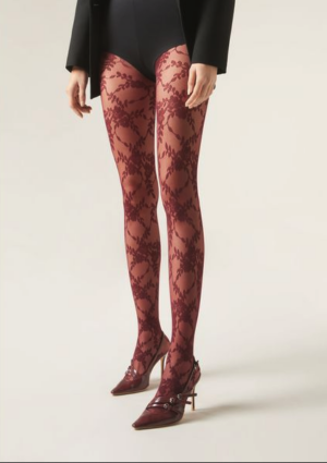 Calzedonia Floral Lace Tights Burgundy
