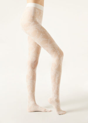 Calzedonia Floral Lace Tights Ivory